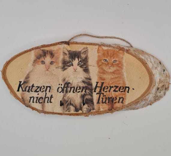 Wooden key board, key board with cats, animal motif wooden disc for keys, key storage, birch wood, gift cat