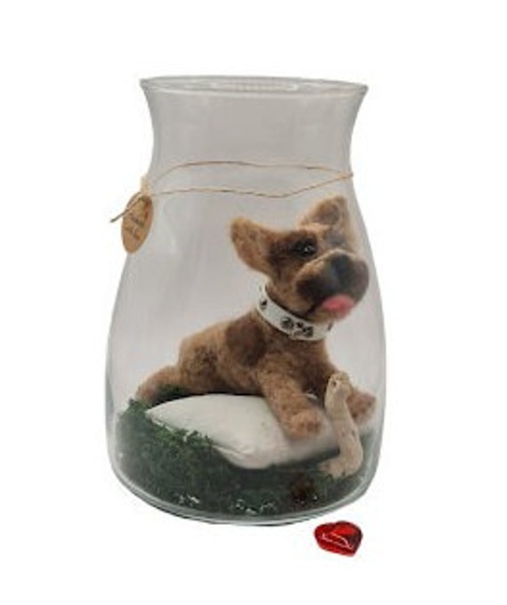 Dog hand felted, miniature pug, miniature French bulldog, miniature bulldog, dog in a jar, dog gift