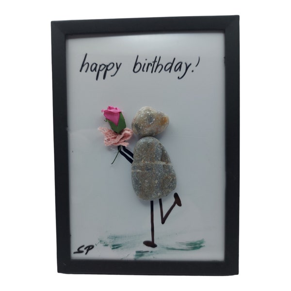 Steinbild  "happy birthday"  Steinebild , Geschenkidee, Deko,Geburtstag