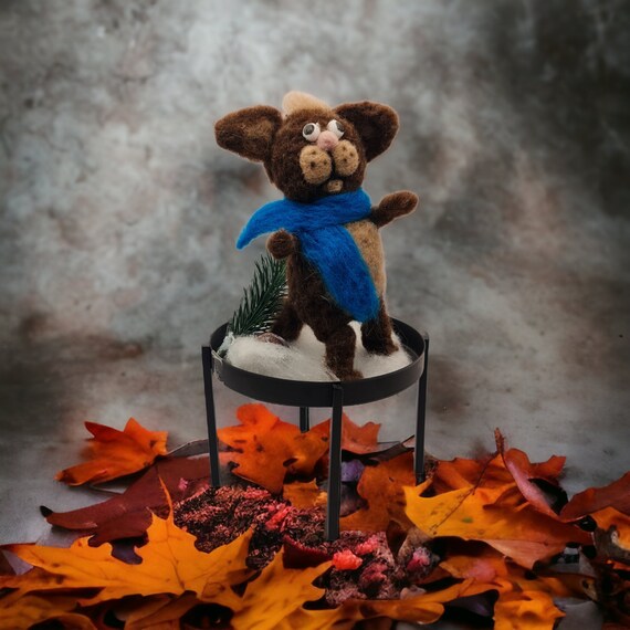 Funny cat "Paula", felted cat in a glass, gift idea