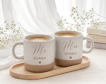Personalized wedding gift – mug with tray for bride and groom, Mr & Mrs gift set, wedding money gift, wedding anniversary gift