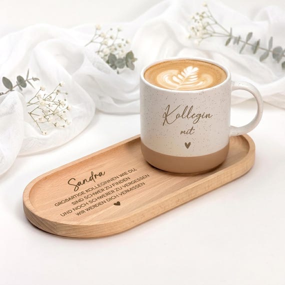 Gift Set Mug With Tray, Personalized Mug for Colleague, Retirement Gift for Colleague, Gift for Colleague With Name, Ceramic Mug
