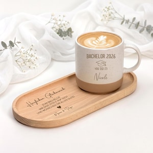 Cadeauset met mok en dienblad | Gepersonaliseerde mok voor vrijgezellenfeest, afstudeercadeau, cadeau-idee voor vrijgezellenfeest, 'Je hebt het gedaan'-mok