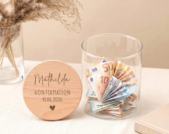 Regalo de dinero personalizado para la Confirmación con nombre, regalo para la Primera Comunión para niñas, tarro de almacenamiento personalizado para la Confirmación para niños