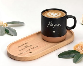 Vaderdagcadeauset: Mok en dienblad, gepersonaliseerde keramische mok, theekopje voor papa, houten dienblad met gegraveerd papa-ontwerp, gepersonaliseerde mok