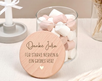 Gepersonaliseerde bewaarpot, afscheidscadeau voor kleuterjuf of peuterleidster | Cadeau-idee voor afscheid, zakgeldcadeau voor kleuters, snackpot