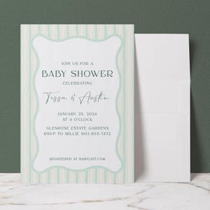 Minimalistische Babypartyeinladung - Neutralgrüne Babyeinladung - Frühlings- oder Gartenthema