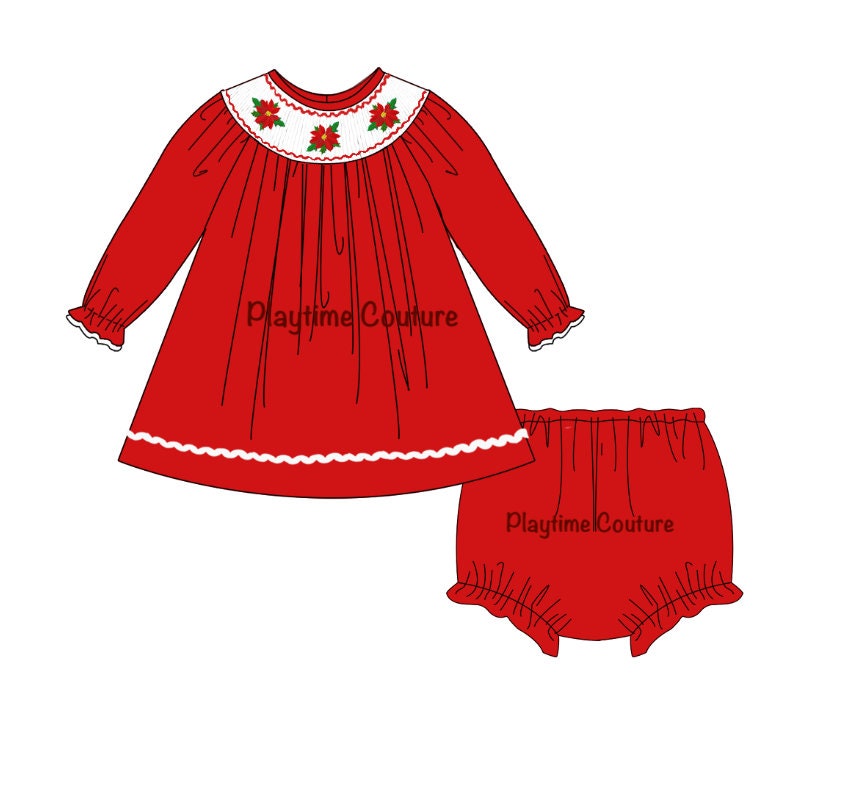 white christmas dresses Santa Smocked Christmas + Valentine Dress, 3 outfits in 1 with removab –  Pleats and Stitches main image 1