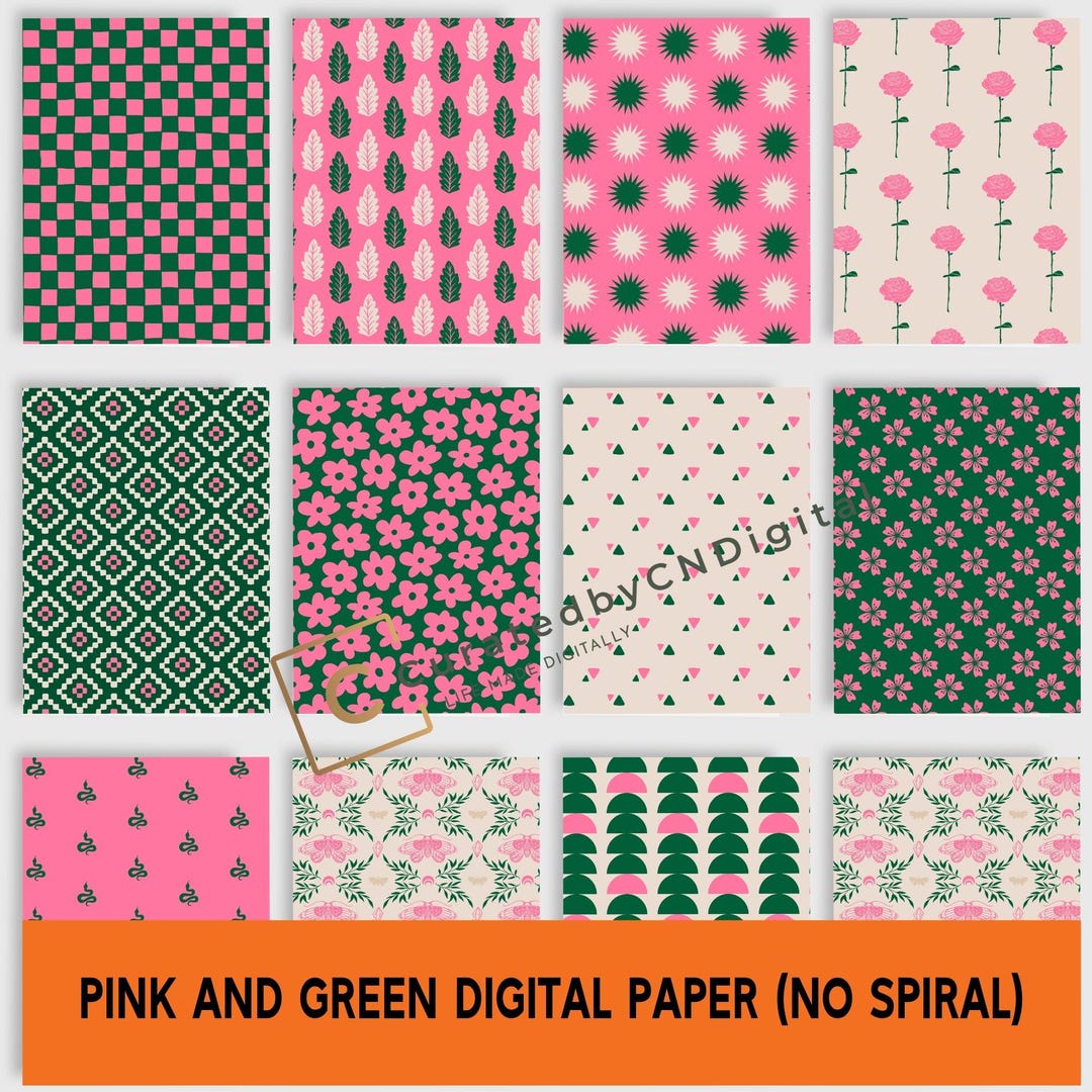 Pink and Green Digital Paper - Etsy