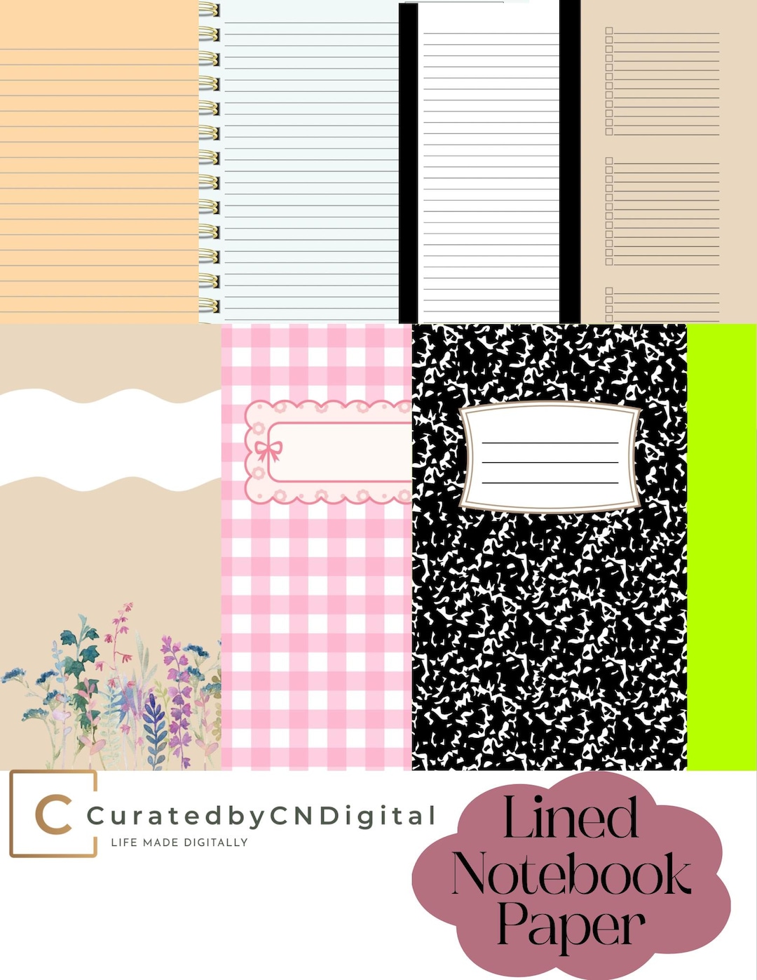Lined Notebook Paper Bundle Etsy