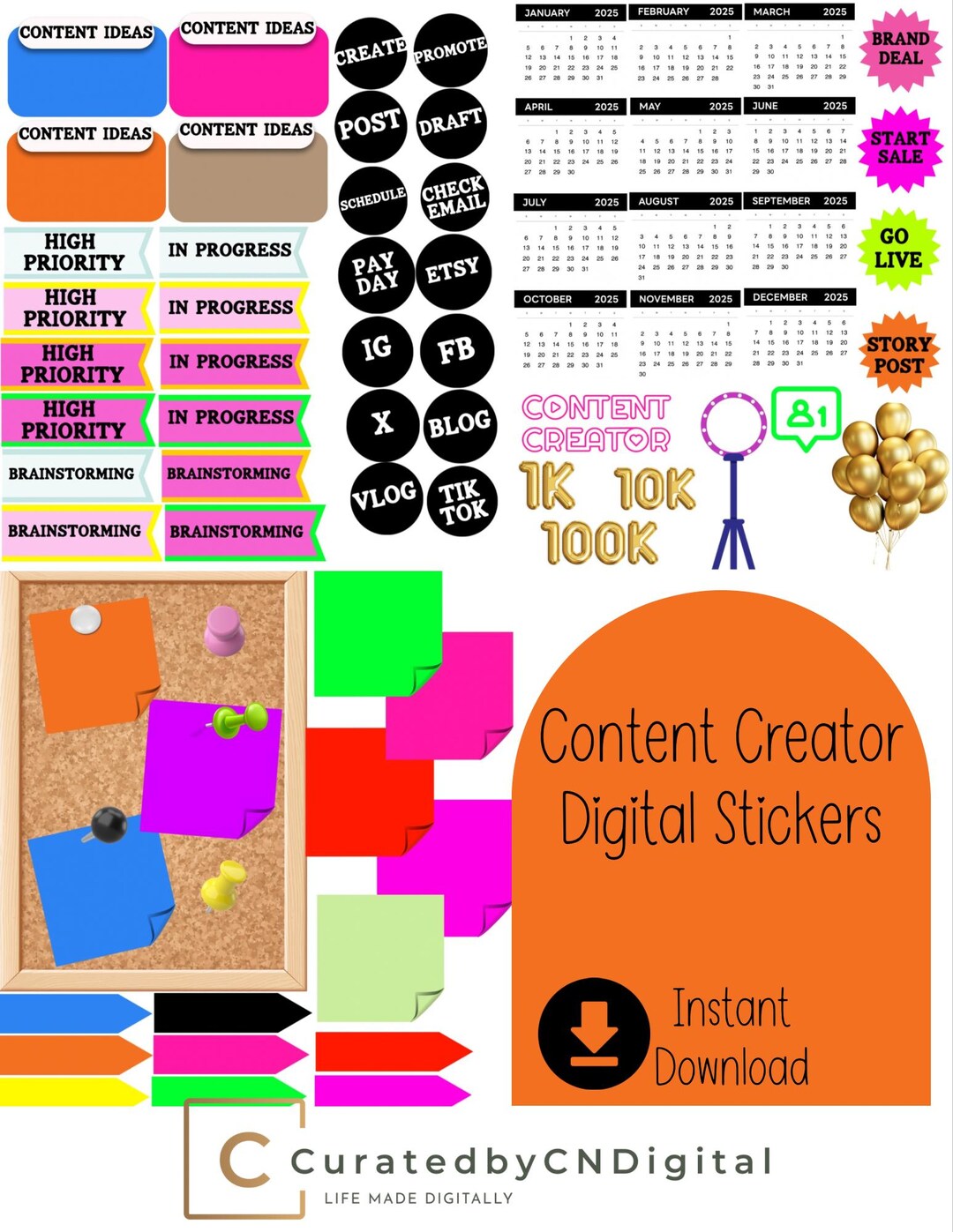 Content Creatore Sticker Content Creator Kit Digital Stickers - Etsy