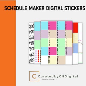 May include: A set of digital planner stickers for scheduling. The stickers are in various colors and feature words like "Today", "Menu", and "Tasks".