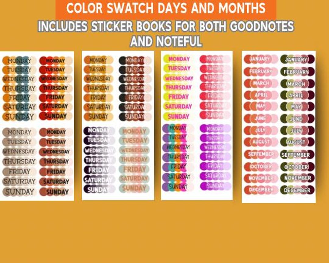 Swatch Stickers Color Swatch Day and Month Digital Stickers - Etsy