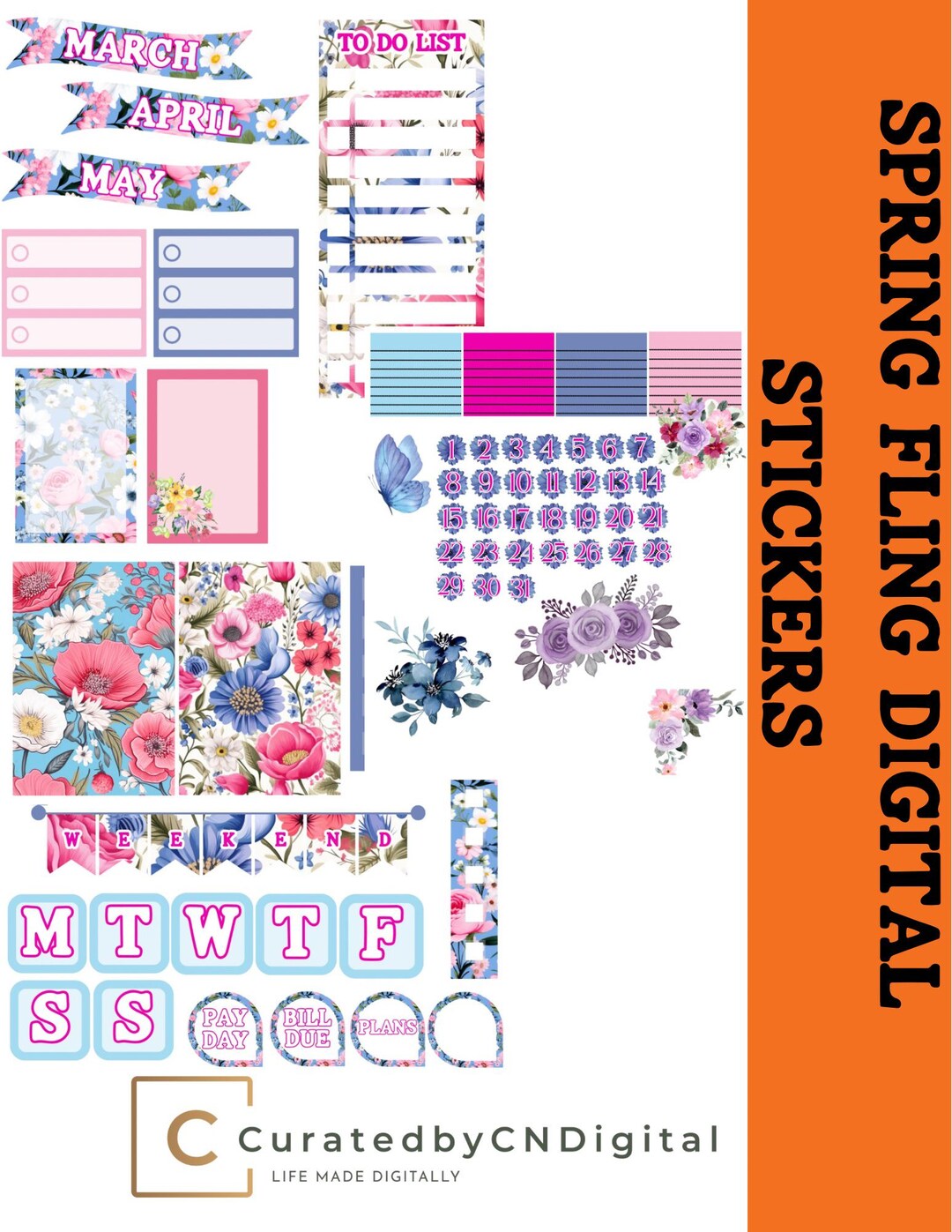 Spring Fling Digital Stickers - Etsy