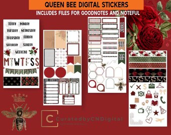 Pegatinas digitales de abeja reina para Goodnotes y Noteful