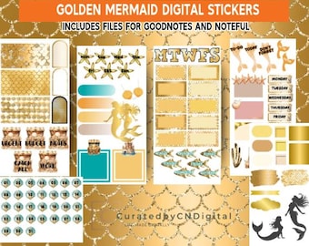 Golden Mermaid Digital Stickers