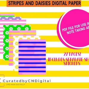 Digitaal papier strepen en madeliefjes