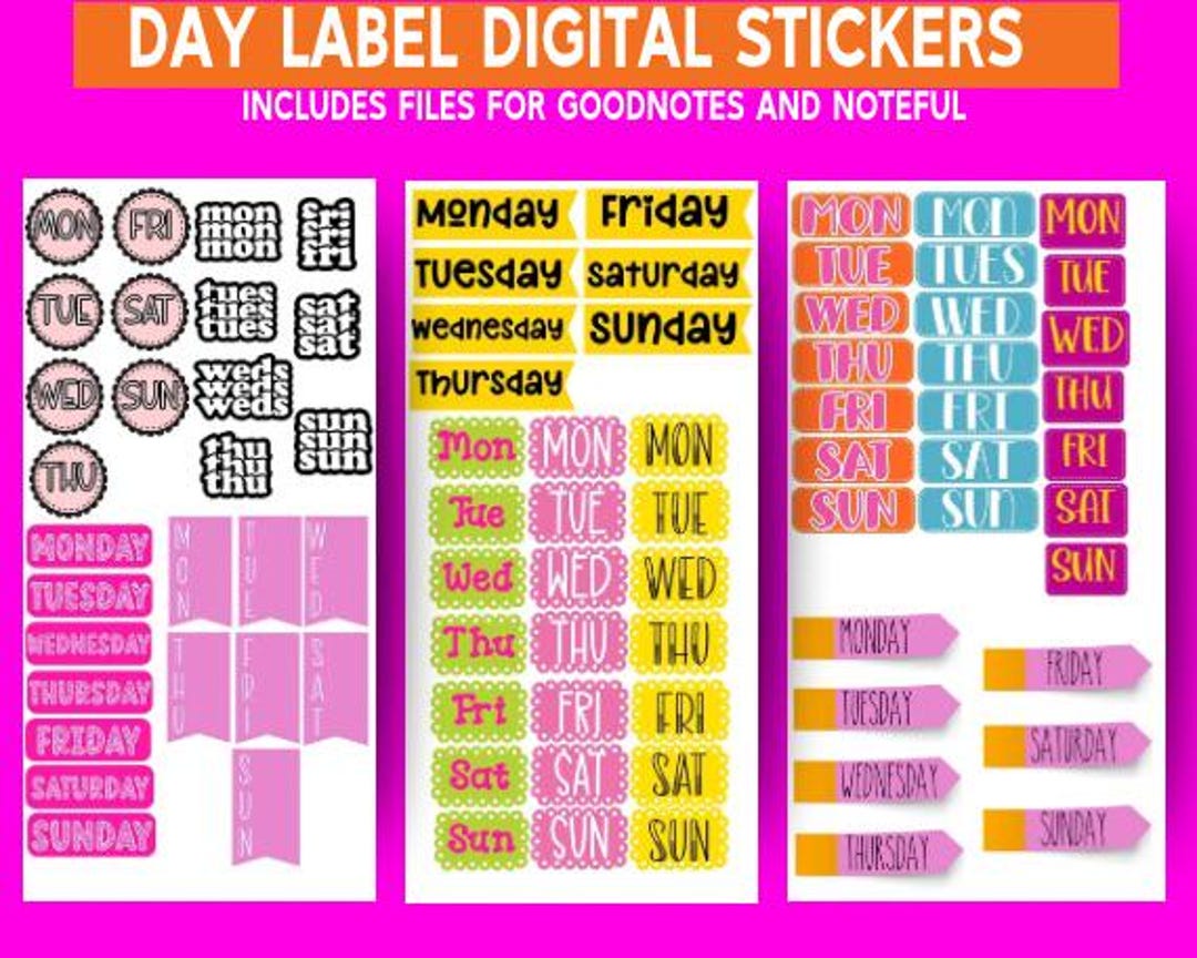 Day Labels Digital Stickers - Etsy