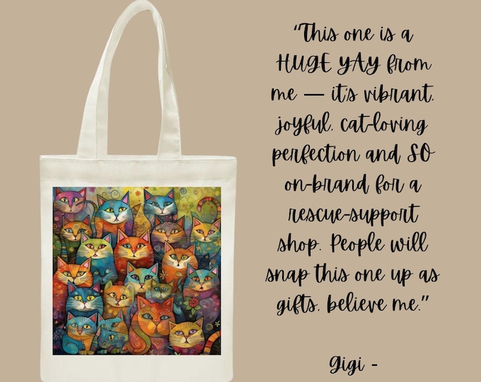 Featured listing image: Colorful Cat Lover Bag Artistic Rainbow Cats Canvas Tote Grocery