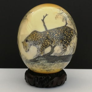 Leopard Decoupage Ostrich Egg - Ostrich Egg Ornament, Big 5 Ostrich Eggs, Ostrich Eggs South Africa,  Wildlife Ostrich Eggs - African Gift