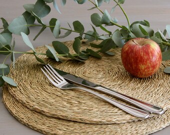 African Placemats - Woven Placemats - Set of 2 Placemats - African Table Mats - Grass Placemats - Round Woven Placemats - African Home
