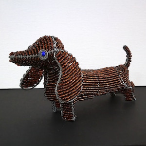 Dachshund Wire Bead Sculpture,  Bead Wire Dog, African Wire Art, Sausage Dog Wire Sculpture, Beaded Wire Art Sculpture, Animal Wire Art, Pet