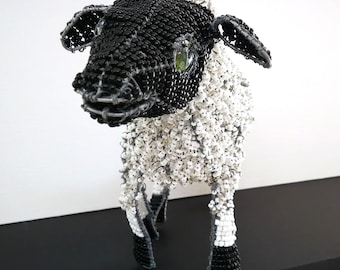 Bead Wire Sheep, Sheep Bead Wire Art, African Wire Art, Wire Sculpture, Farm Animal Wire Art, Sheep Bead Wire Sculpture, Wire Art Decor