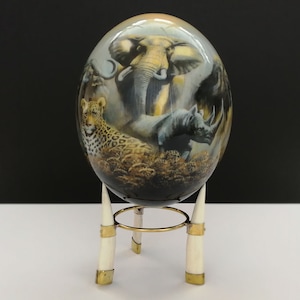 Big Five Decoupage Ostrich Egg - Ostrich Egg Ornament, Ostrich Eggs South Africa, Wild Life Ostrich Eggs - African Decor - African Gift