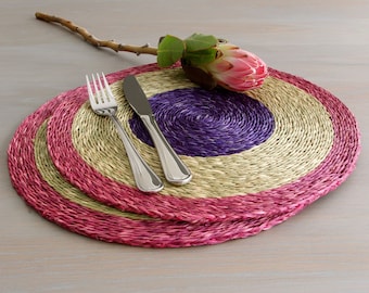 African Placemats - Set of 2 Placemats - Woven Placemats - African Table Mats - Grass Placemats - Round Woven Placemats - African Home