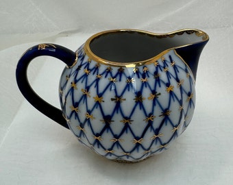 Vintage Imperial Lomonosov Cobalt Net Tulip Creamer