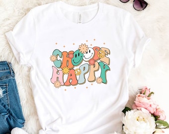 Choose Happy Tshirt, Happy Shirt, Inspirational Shirt, Motivational Tee, Happiness Gift, Happy Face, Possitive Vibes, Counselor  TeacherTops