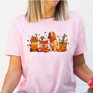 Fall Coffee Shirt, Cocker Spaniel Dog Halloween Shirt, Vintage Thanksgiving, Pumpkin Spice Shirt, Coffee Lover Shirt, Spooky Season, Paw Tee