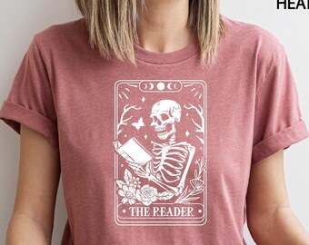 The Reader Tarot Card T-Shirt, Funny Skeleton Reader Shirt, Tarot Card Shirt, Gift For Tarot Lovers, Reading Shirt, Book Shirt, Library Tee