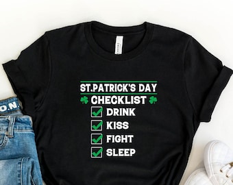 St Patrick's Day Checklist T-Shirt, Gift for St Patrick's Day, Funny St Patrick Parade Shirt, St Paddy's Shamrock Shirt, Irish Funny Shirt