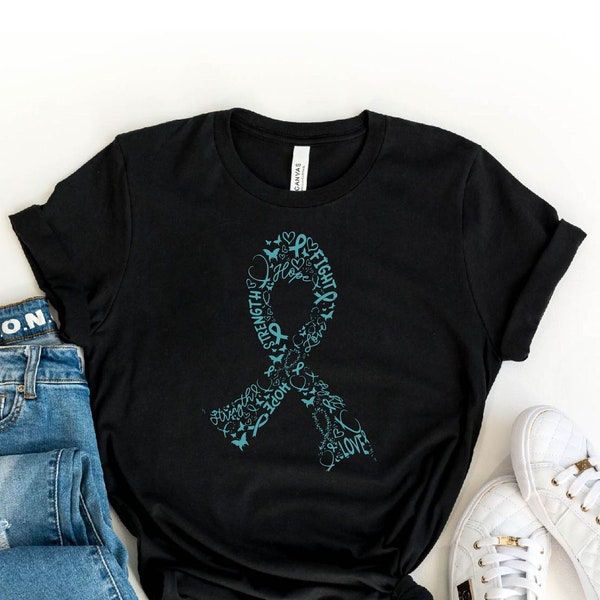 Teal Ribbon Shirt, Ovarian Cancer Awareness T-Shirt, I Wear Teal In September Shirt, Support Cancer Shirt, Cancer Ribbon Shirt, I Wear Teal
