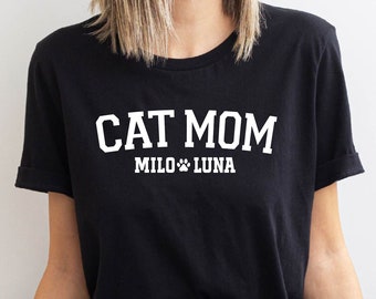 Custom Cat Mama T-Shirt, Personalized Cat Mom Shirt, Cat Mom Shirt With Names,  Mothers Day Gift, Gift For Cat Mom, Cat Lover Gift, Cat Tee