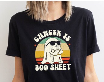 Cancer Is Boo Sheet Shirt, Retro Cute Ghost T- Shirt, Halloween Cancer Shirt, Cancer Support Shirt, Spooky Season Shirt, Cancer Fight Tee