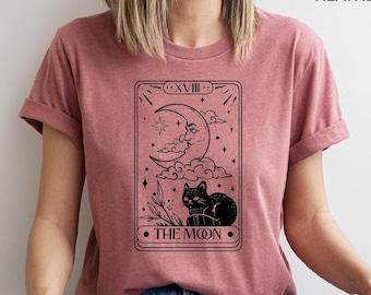 The Moon Tarot Card Shirt, Meow Tee, Funny Cat Tee, Tarot Card Lovers Tee, Mystical T-Shirt, Celestial Astrology, Gift For Tarot Readers
