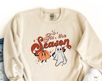 Tis The Season Sweatshirt, Thanksgiving Pumpkin Sweater, Halloween Ghost Sweatshirt, Retro Fall Sweat, Funny Pumpkin, Cute Ghost Sweatshirt