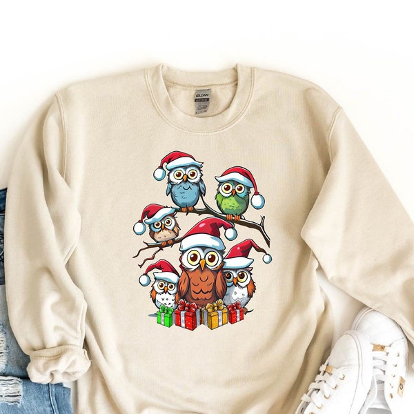 Christmas Owl Sweatshirt, Christmas Sweater, Owl Gift, Gift For Owl Lover, Pet Sweat, Christmas Gift, Merry Christmas Cute Owls Sweatshirt