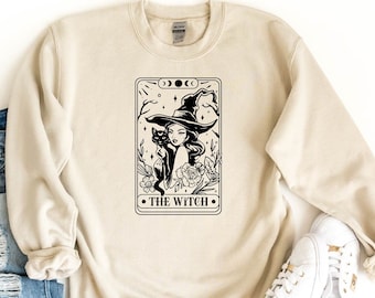 The Witch Tarot Card Sweatshirt, Funny Halloween Sweatshirt, Tarot Card Sweater, Gift For Tarot Love, Skeleton Witch Sweat, Funny Halloween