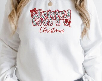 Merry Christmas Shirt, Floral Christmas Sweatshirt, Cute Christmas T-Shirt, Christmas Sweater, Festive Christmas Tee, Merry Christmas Sweat