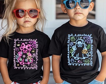 Halloween Kids Neon Ghost Shirt, Halloween Ghost Sweatshirt, Kids Halloween Costume, Spooky Neon Ghost Sweater, Spooky Sibling Matching Tees