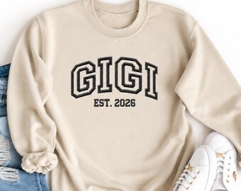 Embroidered Gigi Sweatshirt, Custom Grandma Sweatshirt Embroidered, Gigi Est Crewneck, Mother's Day Gift, Christmas Gift for Gigi with Names