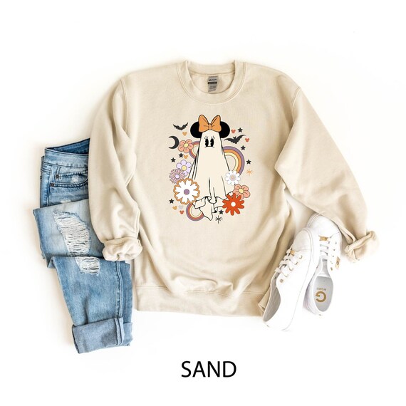 Halloween Sweatshirts For Women Funny Ghost Graphic Tops Crewneck Long Sleeve Casual Pullover, Beige, L
