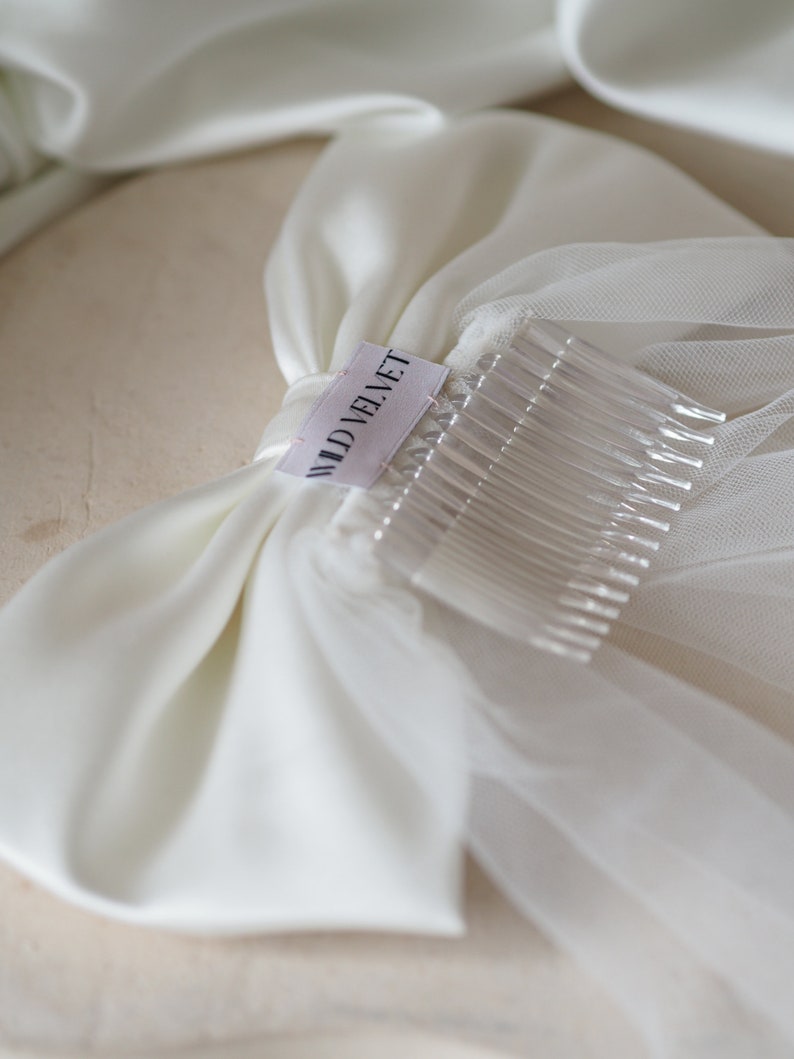 Handgemachter kurzer Braut Schleier mit Schleife ivory oder schwarz image 6