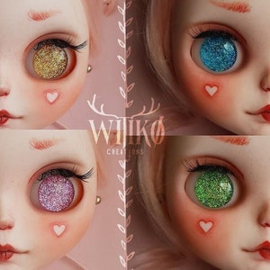 BLYTHE / FURBY custom eye chips - pullip pink glitter shiny furby eyes fancy - blythe pastel eyes 3D glass blythe eye chips set gold kawaii