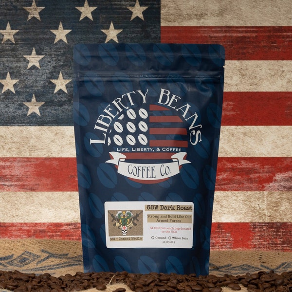 68W Dark Roast Coffee, Liberty Beans Coffee, Supports US Military, Combat Medic Coffee, Dark Roast, 68 Whisky, Army Coffee, 12oz