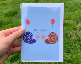 Snail Birthday Card, Illustrated Greeting Card