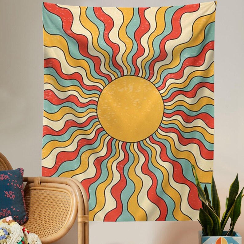 Colorful Sun Tapestry Wall Hanging Hippie Sun Tapestry Etsy Australia